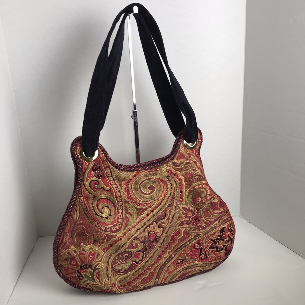 Offhand Designs Sabrina Velvet Paisley Print Multiple Compartment Hobo Bag